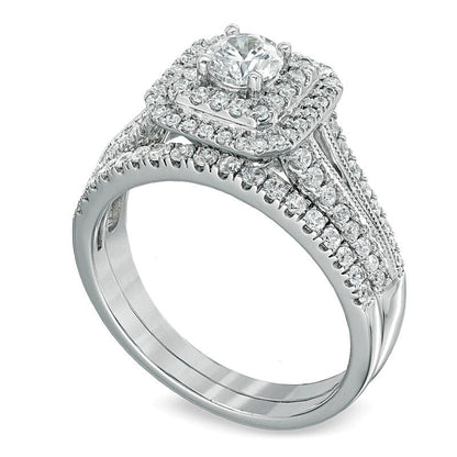 Brautset mit weißen Diamanten 1.0 ct. Gesamtgewicht in 14K Weißgold (H-I/I1)