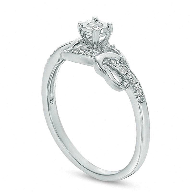 0.1 CT. Gesamtgewicht Diamant Freundschaftsring mit Doppelherz in 10K Weißgold