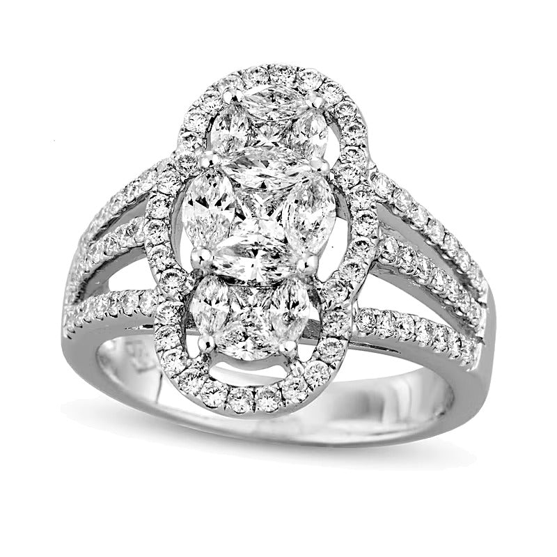 1.33 ct. Gesamtgewicht Multi-Diamant Fashion Ring mit Princess- und Marquise-Schliff in 14K Weißgold