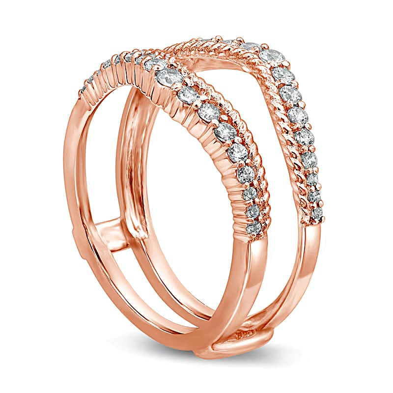 0,38 ct. Gesamtgewicht Diamant Solitär-Enhancer mit Seil-Textur und Doppelreihe in 14K Roségold