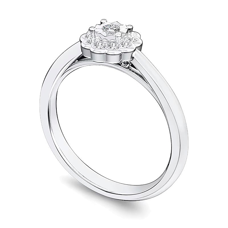 0,2 ct. Gesamtgewicht Diamant Blumen-Ring in 10K Weißgold