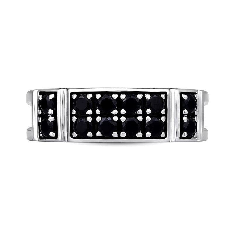 1.0 CT. Gesamtgewicht Fashion-Ring mit schwarzen Diamanten im Rundschliff, zweireihig, aus rhodiniertem Sterlingsilber