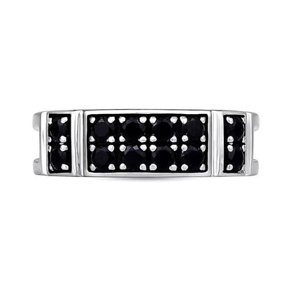 1.0 CT. Gesamtgewicht Fashion-Ring mit schwarzen Diamanten im Rundschliff, zweireihig, aus rhodiniertem Sterlingsilber