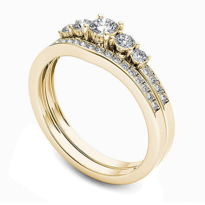 0.5 ct. Gesamtgewicht Diamant Dreistein-Brautset in 14K Gelbgold