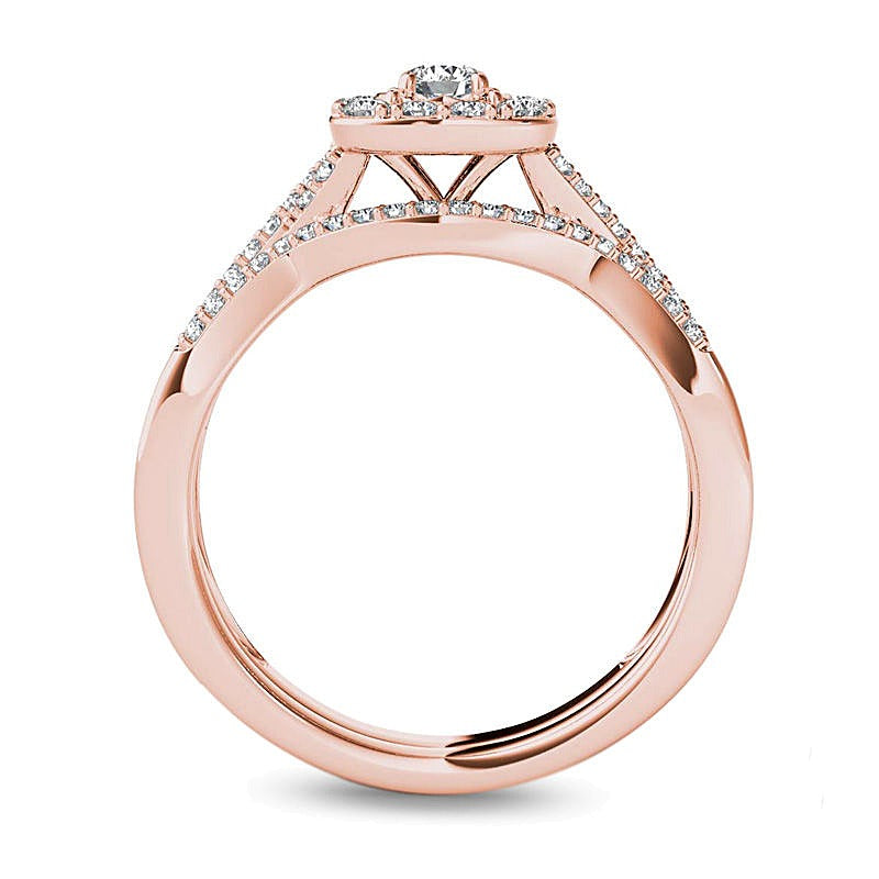 0.38 ct. Gesamtgewicht Diamant Braut-Set mit Kissenschliff-Rahmen und Twist-Schiene in 14K Roségold