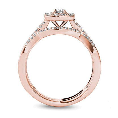 0.38 ct. Gesamtgewicht Diamant Braut-Set mit Kissenschliff-Rahmen und Twist-Schiene in 14K Roségold