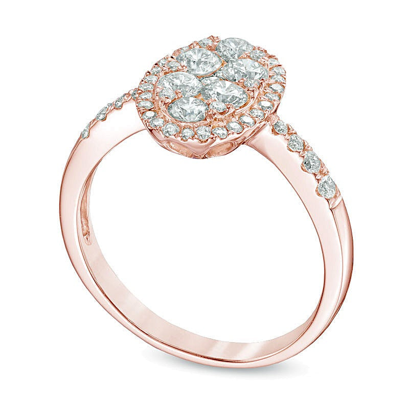 Verlobungsring mit mehreren Diamanten und ovalem Rahmen 1.0 ct. Gesamtgewicht in 14K Roségold