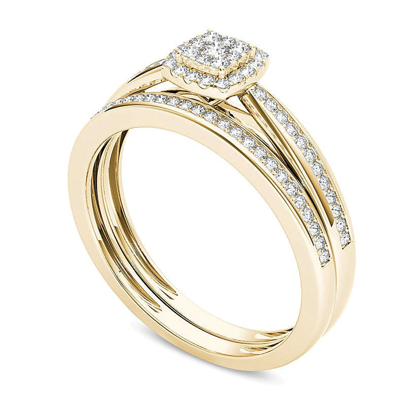 Braut-Set mit Diamanten im Kissenschliff und rund, 0.25 ct. Gesamtgewicht, in 14K Gelbgold