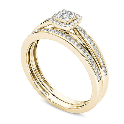 Braut-Set mit Diamanten im Kissenschliff und rund, 0.25 ct. Gesamtgewicht, in 14K Gelbgold