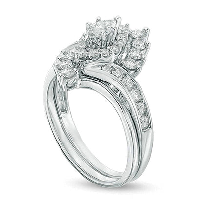 Braut-Set mit Diamanten im Marquise- und Rundschliff 1.0 CT. Gesamtgewicht in 14K Weißgold
