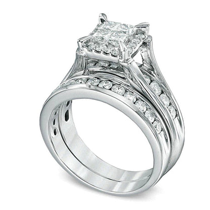 Braut-Set mit Diamanten im Princess- und Rundschliff, 1.5 ct. Gesamtgewicht, in 14K Weißgold