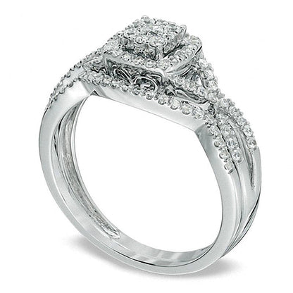 0.5 ct. Gesamtgewicht Multi-Diamant Brautset mit gedrehter Ringschiene in 10K Weißgold
