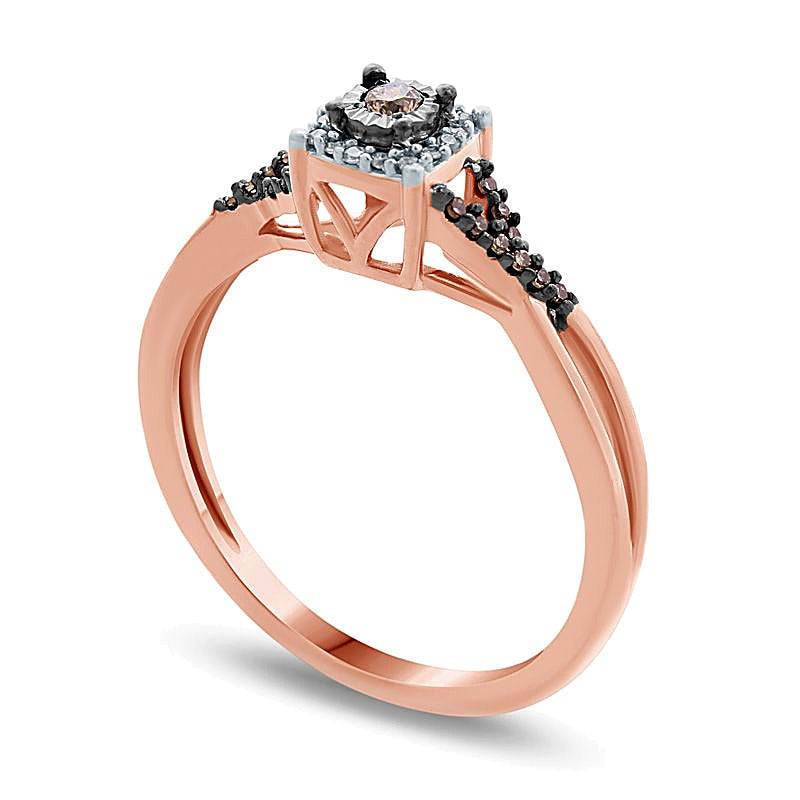 0.1 CT. Gesamtgewicht Freundschaftsring mit champagnerfarbenen und weißen Diamanten, gedrehter Ringschiene in 10K Roségold