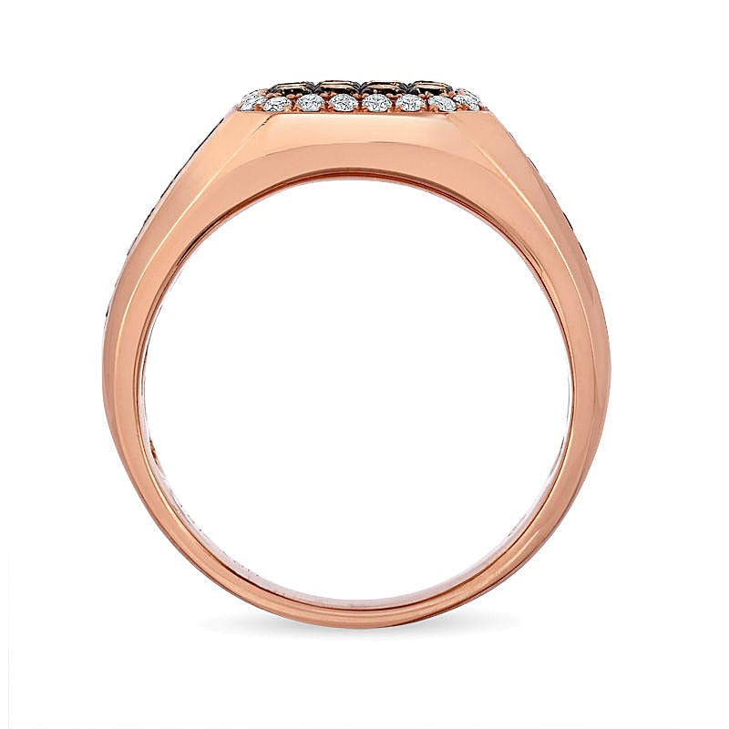 1.13 ct. Gesamtgewicht Champagner- und weißer Diamant Ring mit achteckigem Rahmen in 14K Roségold