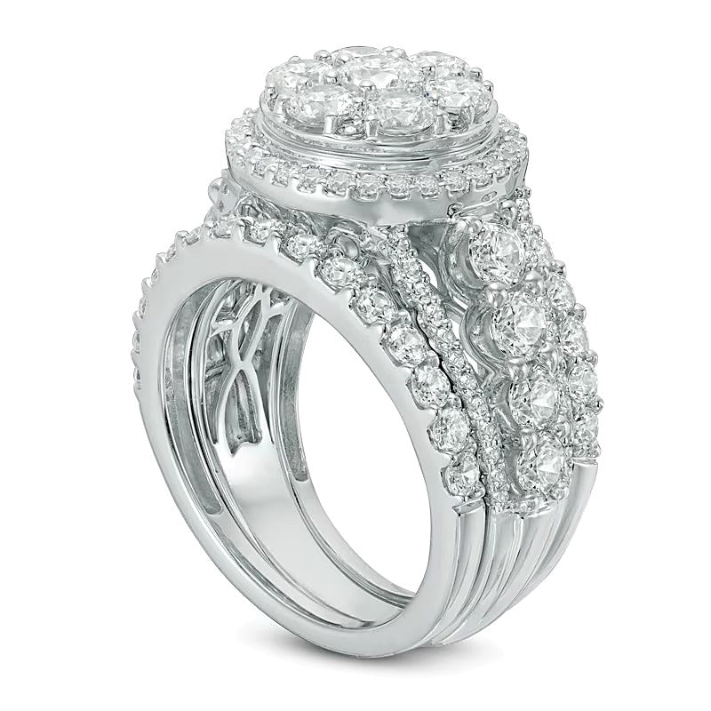 3.5 ct. Gesamtgewicht Diamant Brautset mit doppeltem Rahmen, dreiteilig, in 14K Weißgold
