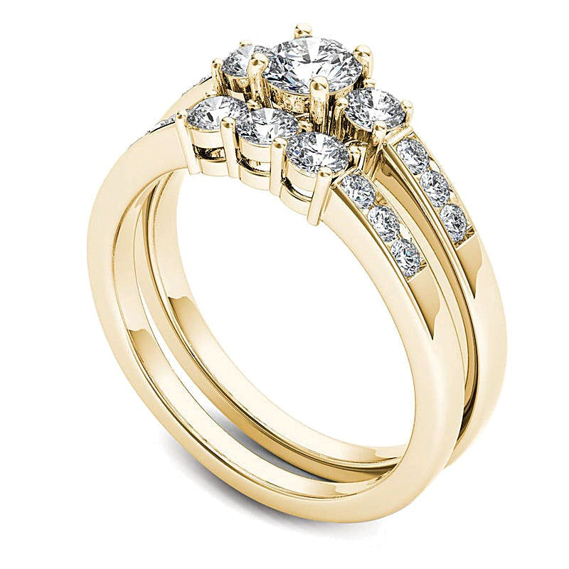 1.0 ct. Gesamtgewicht Diamant Dreistein-Brautset in 14K Gelbgold