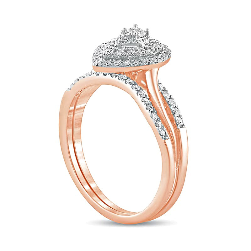 Braut-Set mit Komposit-Diamanten in tropfenförmiger Anordnung, 0.38 ct. Gesamtgewicht, aus 10K Roségold