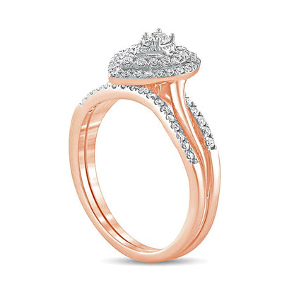 Braut-Set mit Komposit-Diamanten in tropfenförmiger Anordnung, 0.38 ct. Gesamtgewicht, aus 10K Roségold