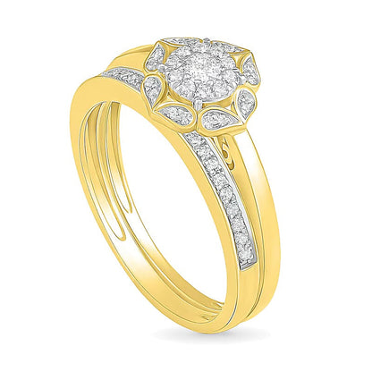 0.33 ct. Gesamtgewicht Diamant Brautset mit Blütenrahmen in 10K Gelbgold