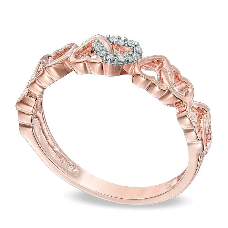Fashion-Ring mit Diamanten und alternierenden Herzen in 10K Roségold