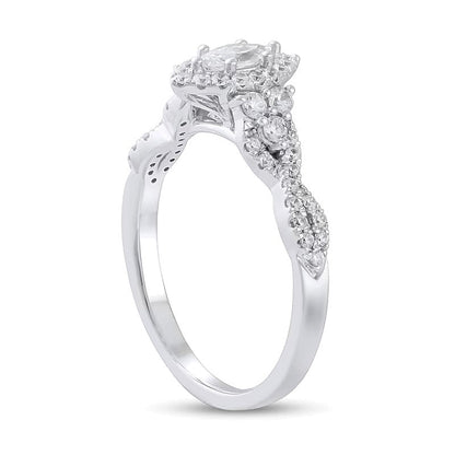 Halo-Verlobungsring mit Diamanten im Marquise- und Rundschliff 0,75 ct. Gesamtgewicht in 14K Weißgold
