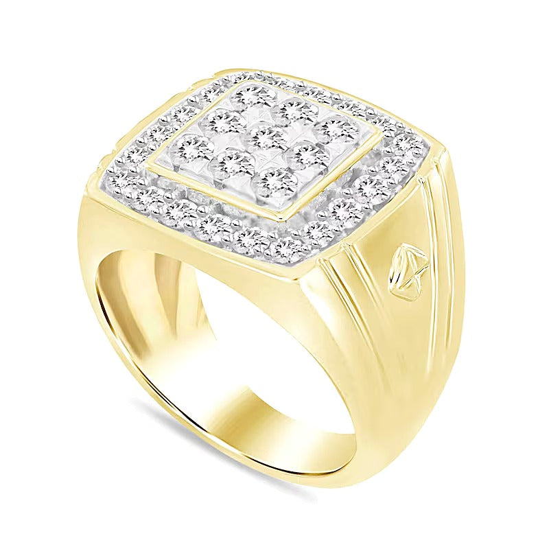 2.0 ct. Gesamtgewicht Labordiamant Multi-Diamant Kissenschliff Siegelring in 10K Gelbgold (F/VS2)