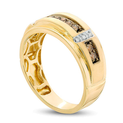 0.33 ct. Gesamtgewicht Champagner- und weißer Diamant Ehering mit Satin-Finish in 10K Gelbgold