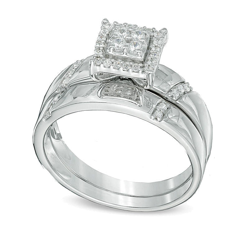 Braut-Set mit Diamanten in rundem und quadratischem Schliff 0,2 ct. Gesamtgewicht in 10K Weißgold