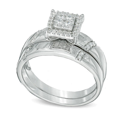 Braut-Set mit Diamanten in rundem und quadratischem Schliff 0,2 ct. Gesamtgewicht in 10K Weißgold