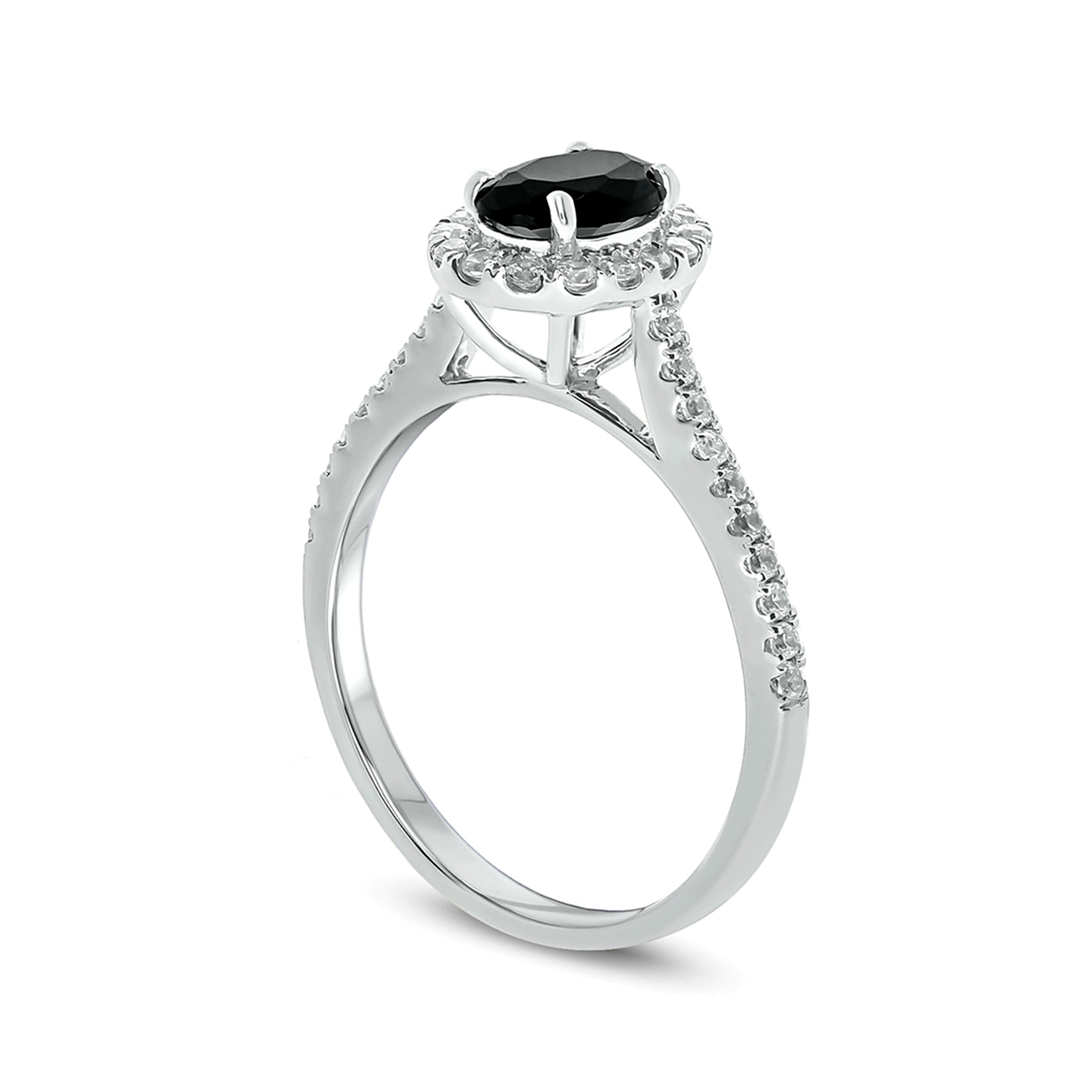 1.0 ct. Gesamtgewicht behandelter schwarzer und weißer Diamant-Verlobungsring im Halo mit ovalem und rundem Schliff in 10K Weißgold für Damen