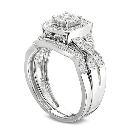 Braut-Set mit Diamanten im Kissenschliff und rund im Vintage-Stil, 0.5 ct. Gesamtgewicht, in 10K Weißgold