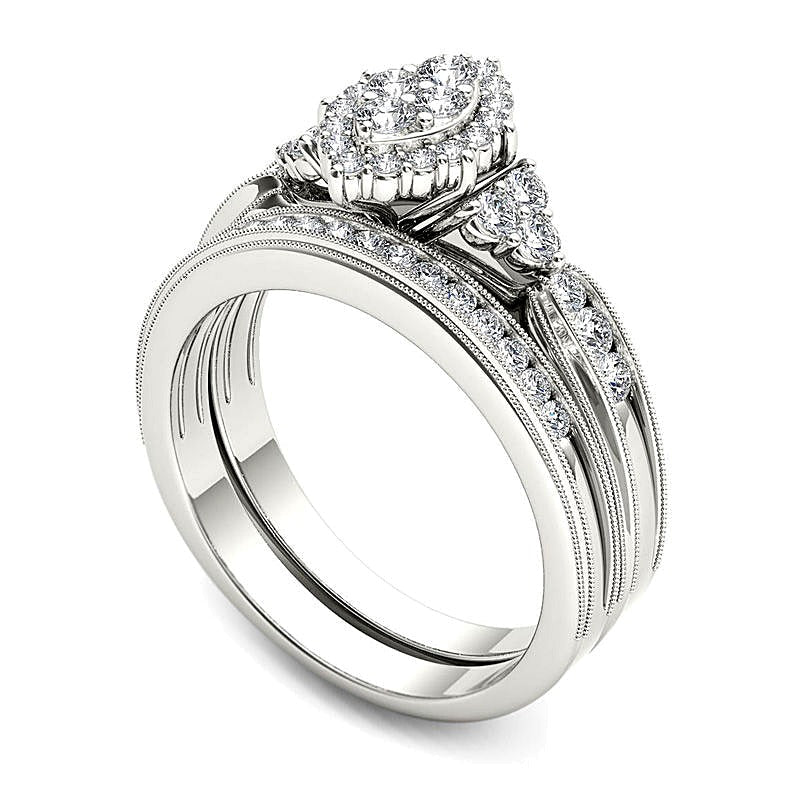 0.5 ct. Gesamtgewicht Komposit-Brautset mit Diamanten im Marquise- und Rundschliff in 14K Weißgold