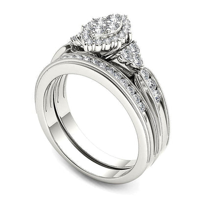 0.5 ct. Gesamtgewicht Komposit-Brautset mit Diamanten im Marquise- und Rundschliff in 14K Weißgold