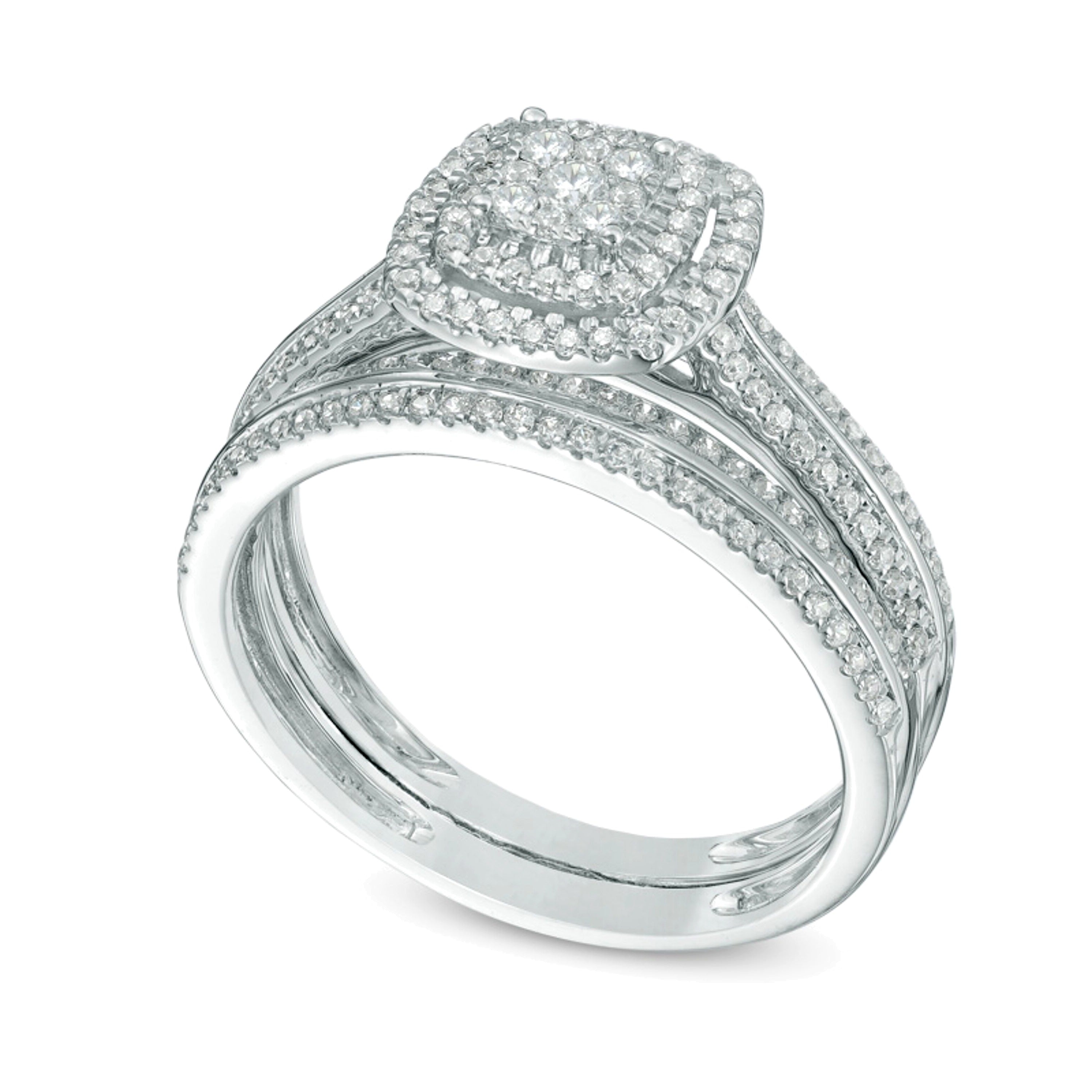 0.5 ct. Gesamtgewicht Multi-Diamant Braut-Set mit doppeltem quadratischem Rahmen in 10K Weißgold