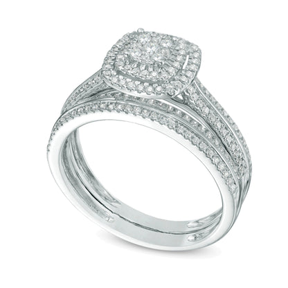 0.5 ct. Gesamtgewicht Multi-Diamant Braut-Set mit doppeltem quadratischem Rahmen in 10K Weißgold