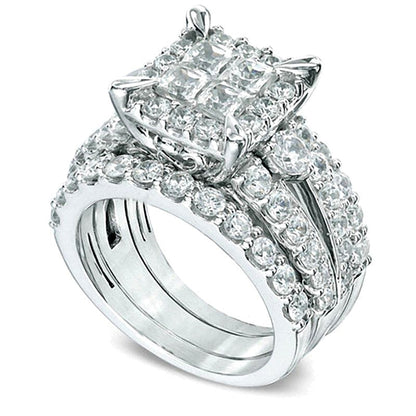 4.0 ct. Gesamtgewicht Brautset mit Diamanten im Princess- und Rundschliff in 14K Weißgold