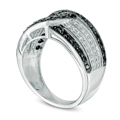 Fashion-Ring Knoten mit schwarzen und weißen Diamanten 1.0 ct. Gesamtgewicht in rhodiniertem Sterlingsilber 925
