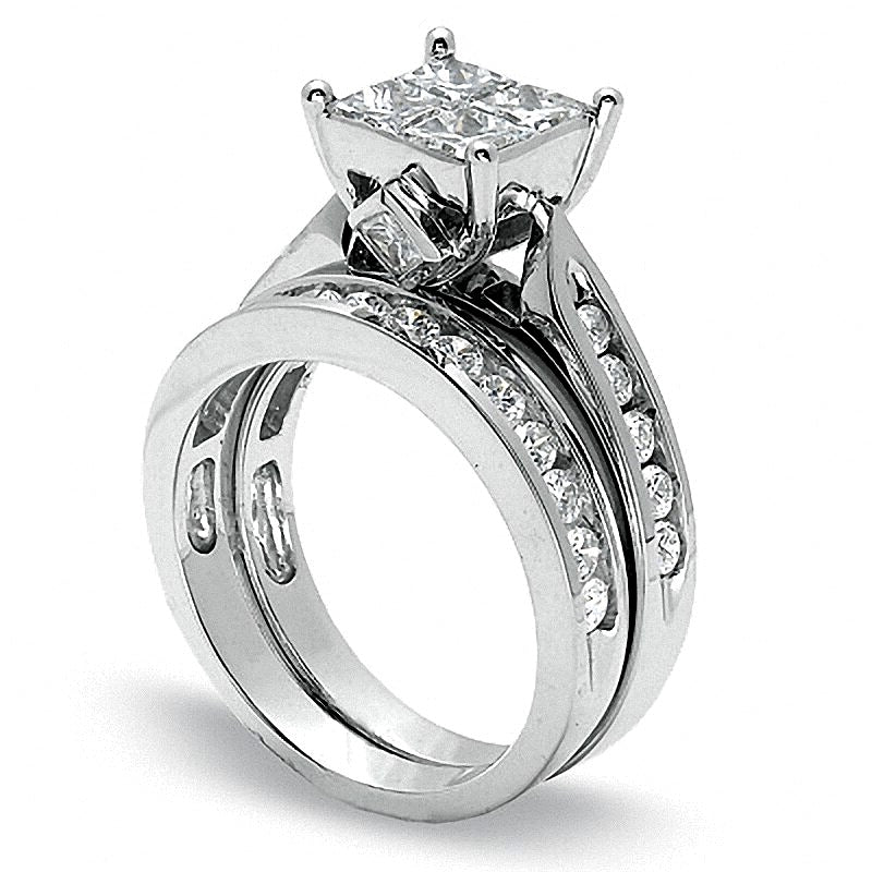 Braut-Set mit Princess- und rund geschliffenen Diamanten 2.0 ct. Gesamtgewicht in 14K Weißgold