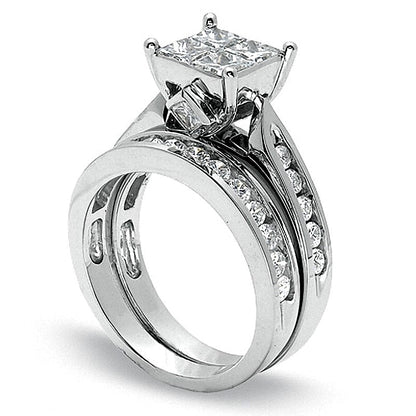 Braut-Set mit Princess- und rund geschliffenen Diamanten 2.0 ct. Gesamtgewicht in 14K Weißgold