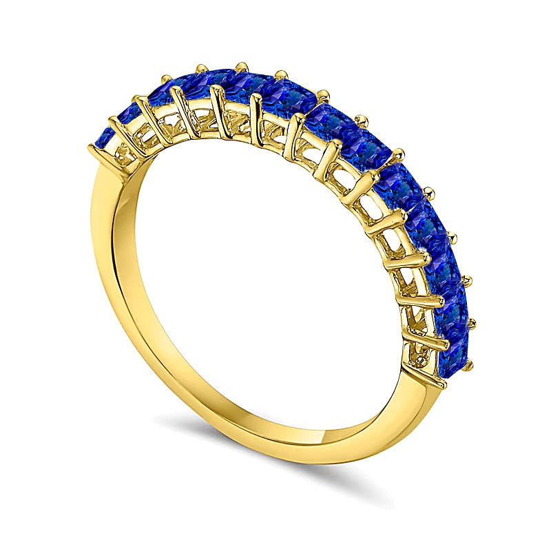 Memoire-Ring mit blauem Saphir im Princess-Schliff in 10K Gelbgold