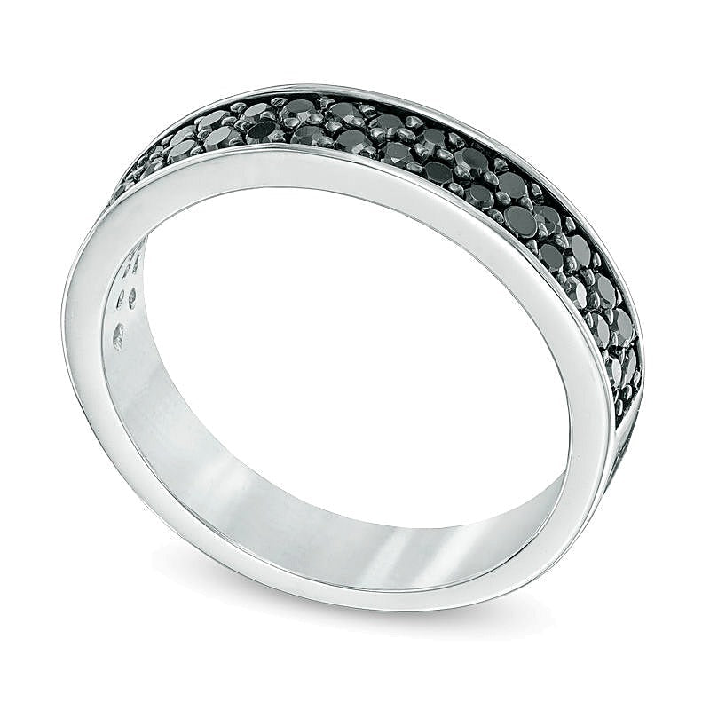 0.5 ct. Gesamtgewicht schwarzer Diamant zweireihiger Ring aus rhodiniertem Sterlingsilber