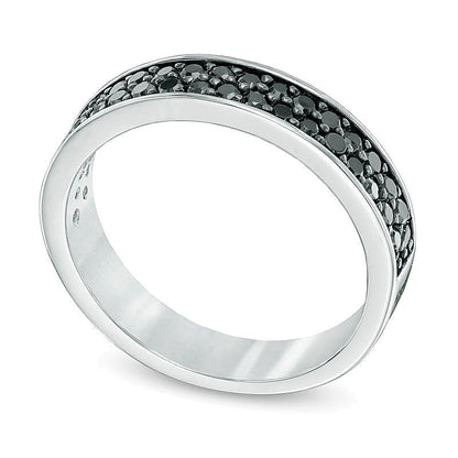 0.5 ct. Gesamtgewicht schwarzer Diamant zweireihiger Ring aus rhodiniertem Sterlingsilber