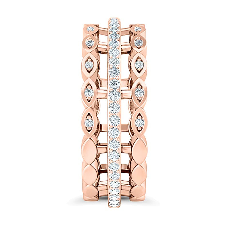 0.38 ct. Gesamtgewicht Diamant Ring dreireihig mit offener Schiene und Marquise in 10K Roségold