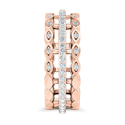 0.38 ct. Gesamtgewicht Diamant Ring dreireihig mit offener Schiene und Marquise in 10K Roségold