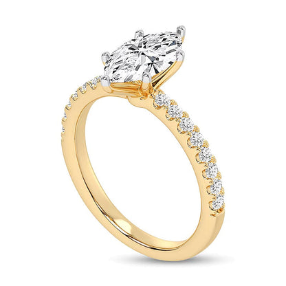 Solitär mit seitlichem Besatz mit Labordiamanten im Marquise- und Rundschliff 1.75 ct. Gesamtgewicht in 14K Gelbgold (F/VS2)