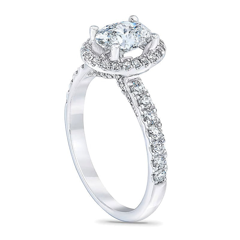 Royal Asscher® Verlobungsring mit ovalem Diamant-Halo, 1.5 CT. Gesamtgewicht, in 14K Weißgold