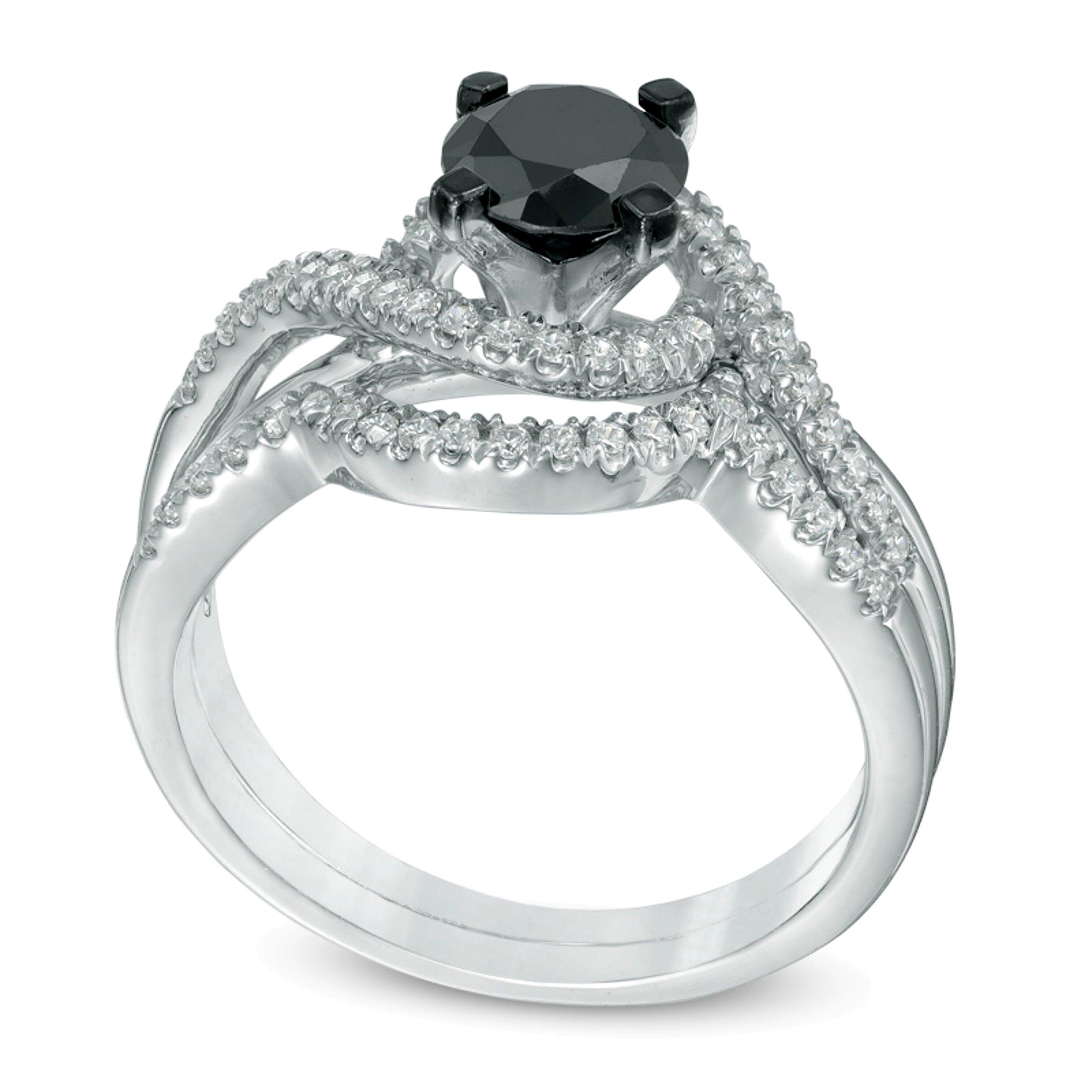 Braut-Set mit schwarzem und weißem Diamant 1,2 ct. Gesamtgewicht in 10K Weißgold