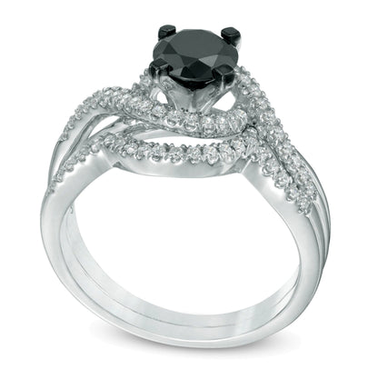 Braut-Set mit schwarzem und weißem Diamant 1,2 ct. Gesamtgewicht in 10K Weißgold