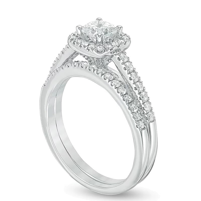 Braut-Set mit Diamanten im Princess- und Rundschliff 1.0 CT. Gesamtgewicht in 14K Weißgold