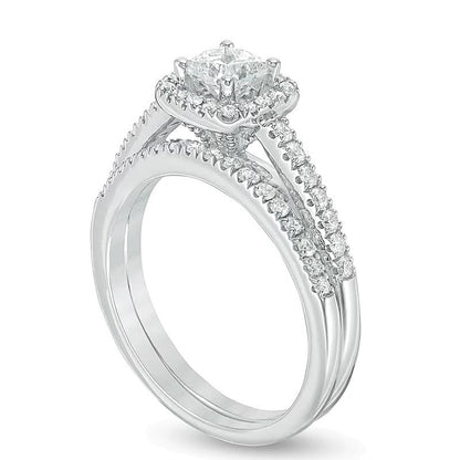 Braut-Set mit Diamanten im Princess- und Rundschliff 1.0 CT. Gesamtgewicht in 14K Weißgold